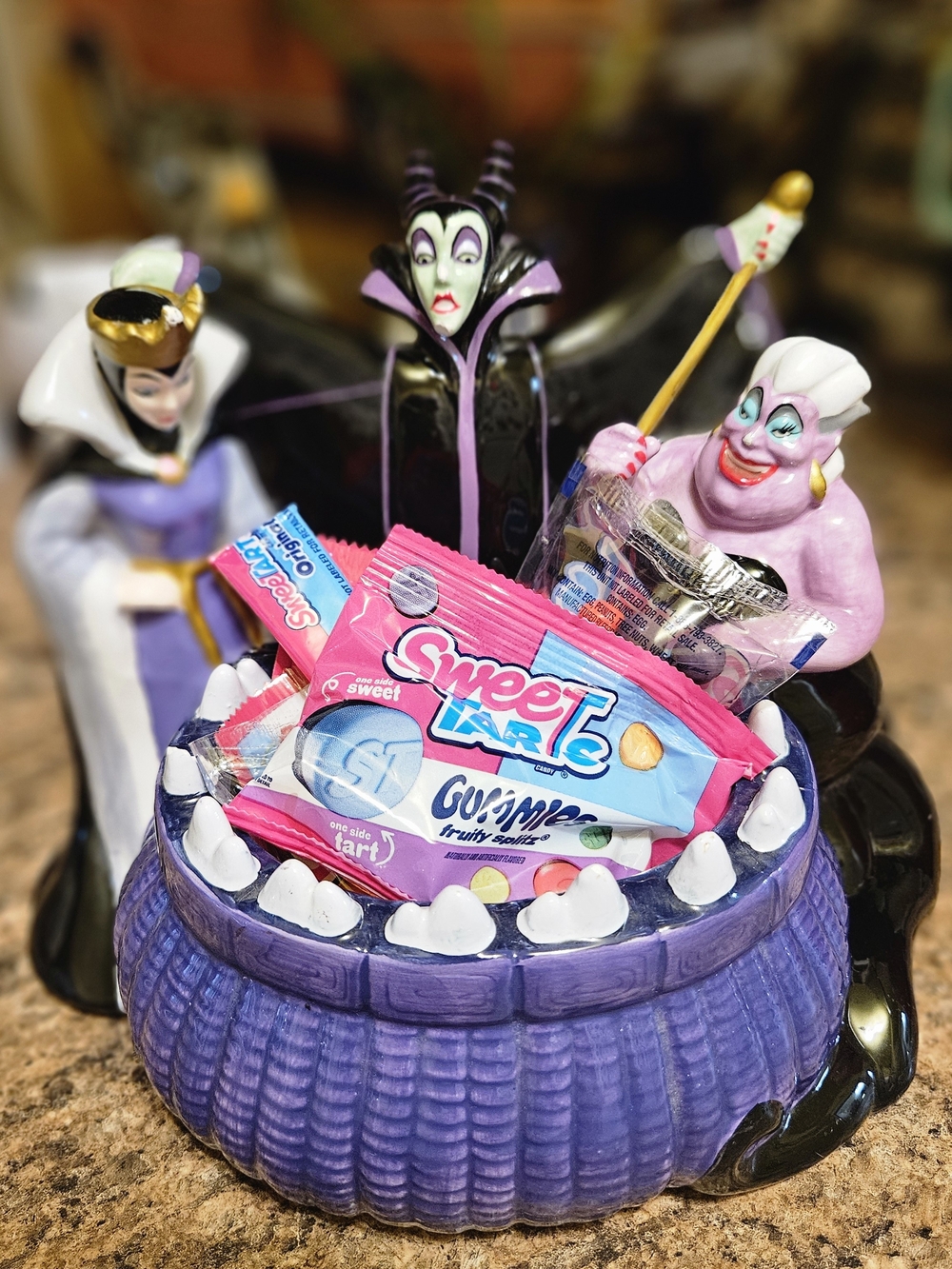 Disney Purple Villains Candy Bowl Centerpiece with Black Accents